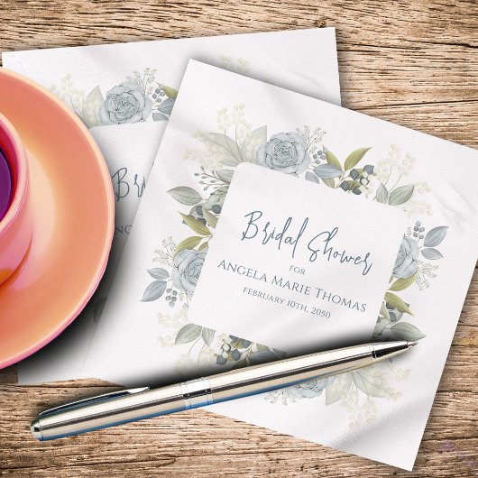 Bruiloft Elegante Calligrafie Blauwe Bloemen Servet