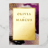 BRUILOFT | Elegante gouden Cassis Plum Brush Strok Folie Uitnodiging (Voorkant)