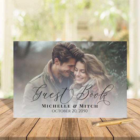 Bruiloft Elegante Kalligrafie Foto Zwart-wit Gastenboek