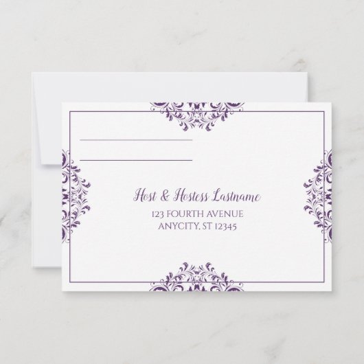 Bruiloft Elegante  Reply Kaart Plum / Paarse (Achterkant)