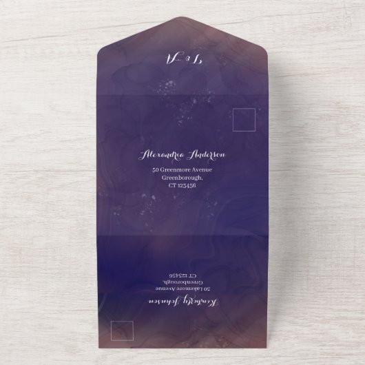 Bruiloft Elegante Typografie Paarse All In One Uitnodiging (Buitenkant)