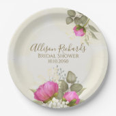 Bruiloft Elegante Waterverf Bloemige Pioenrozen Papieren Bordje (Voorkant)