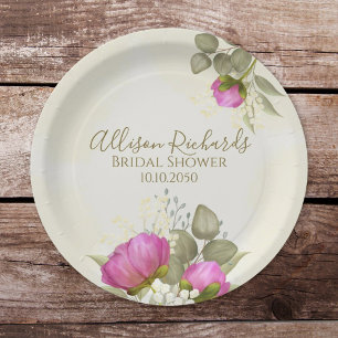 Bruiloft Elegante Waterverf Bloemstuk Pioenrozen Papieren Bordje