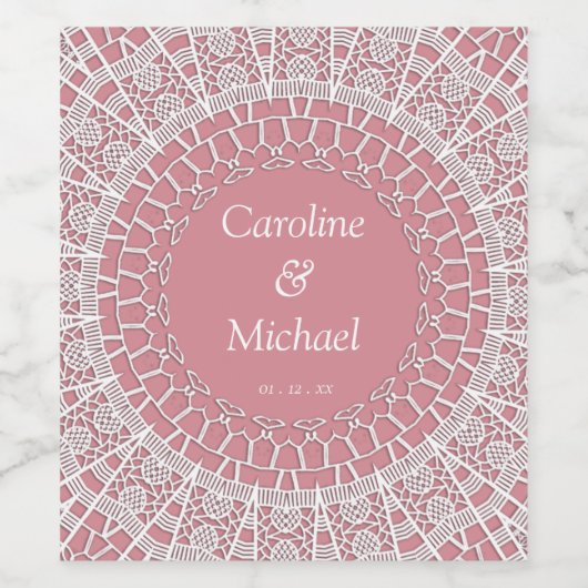 Bruiloft Elegantie Party Wit Kant Wijn Etiket (Enkel label)