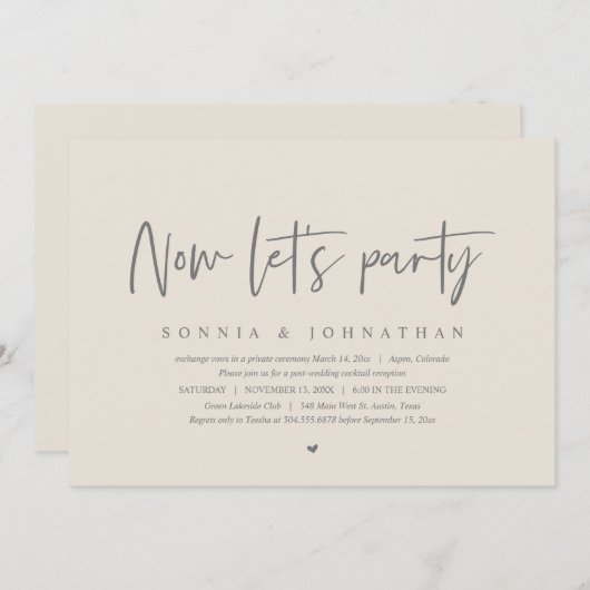 Bruiloft Elopement Celebration, Nu laten we feeste Kaart (Voorkant / Achterkant)