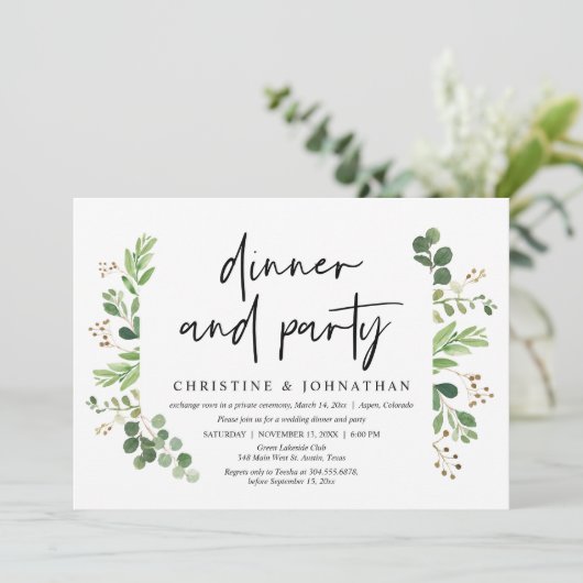 Bruiloft Elopement Diner en Feestviering Kaart (Staand voorkant)