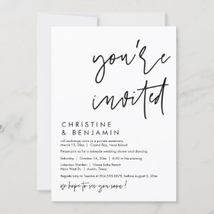 Bruiloft Elopement Diner, Modern Casual Script Kaart