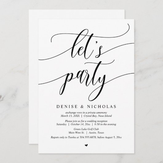 Bruiloft Elopement Feest, Laten we Feesten Kaart (Voorkant / Achterkant)