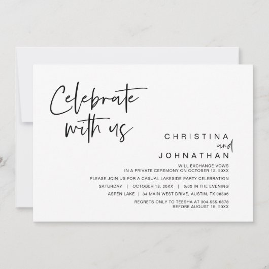 Bruiloft Elopement Feest, Vier met ons uitnodiging (Voorkant)