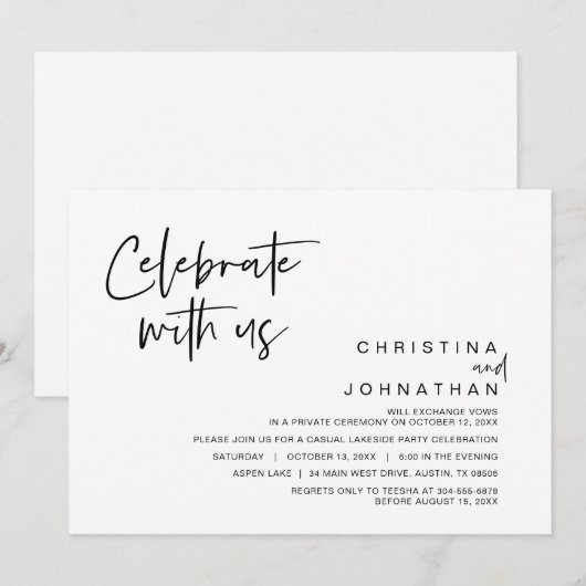 Bruiloft Elopement Feest, Vier met ons uitnodiging (Voorkant / Achterkant)