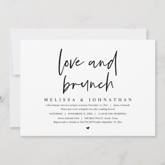 Bruiloft Elopement, Liefde en Brunch Kaart (Voorkant)