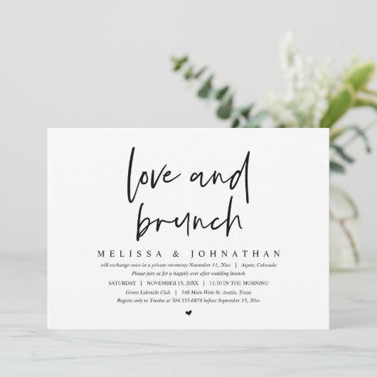 Bruiloft Elopement, Liefde en Brunch Kaart (Staand voorkant)