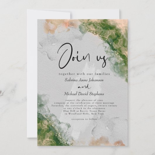 BRUILOFT | Emerald en Coral Alcohol Ink Kaart (Voorkant)