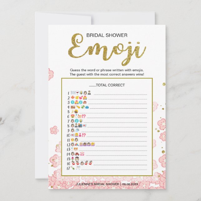Bruiloft Emoji Woordenboek Spel | Goud Roze (Voorkant)