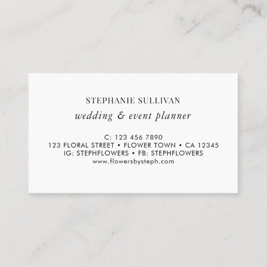 Bruiloft en Evenementenplanner Wildflower Visiteka Visitekaartje (Achterkant)