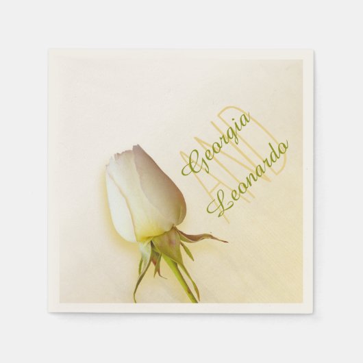 Bruiloft enkele witte roos genaamd papieren servet (Voorkant)