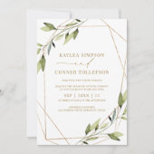 Bruiloft Etherische Geometrische groen Gouden Wijn Kaart (Voorkant)