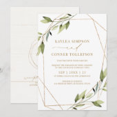 Bruiloft Etherische Geometrische groen Gouden Wijn Kaart (Voorkant / Achterkant)