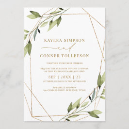 Bruiloft Etherische Geometrische groen Gouden Wijn Kaart