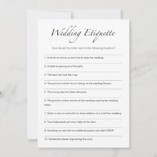Bruiloft Etiquette Grappig Vrijgezellenfeest Game  Kaart (Voorkant)