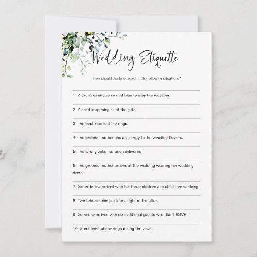 Bruiloft etiquette Grappig Vrijgezellenfeest spel Kaart (Voorkant)