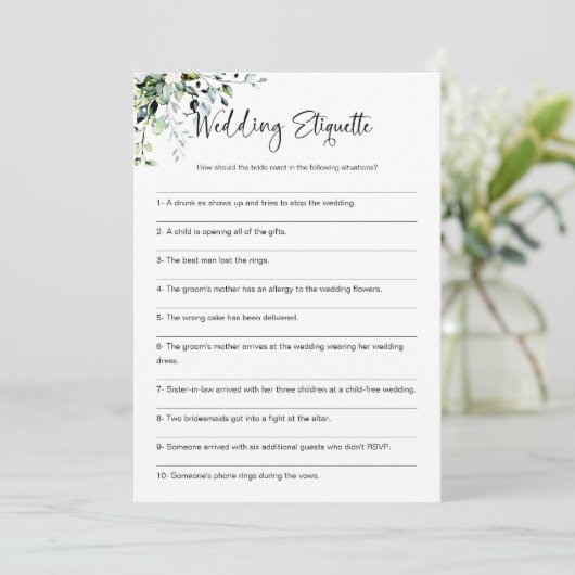 Bruiloft etiquette Grappig Vrijgezellenfeest spel Kaart (Staand voorkant)
