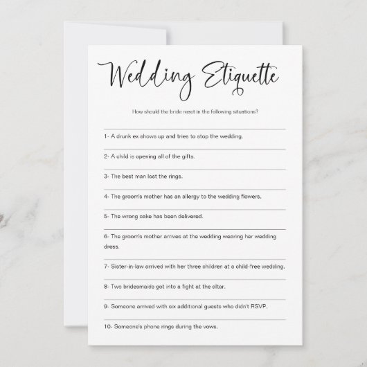 Bruiloft etiquette Grappig Vrijgezellenfeest spel Kaart (Voorkant)