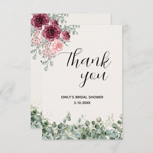 Bruiloft Eucalyptus Bloemen Bedankkaart (Voorkant / Achterkant)