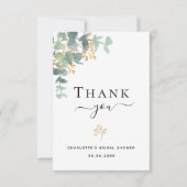 Bruiloft eucalyptus groen elegante script bedankkaart (Voorkant)