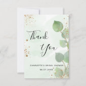 Bruiloft eucalyptus groen goud glitters bedankkaart (Voorkant)