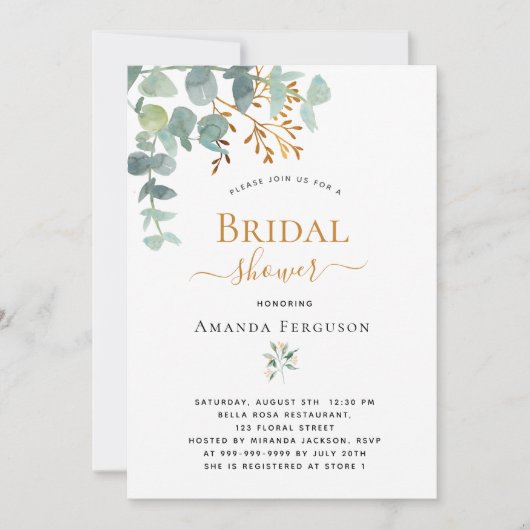 Bruiloft eucalyptus groen goud modern kaart (Voorkant)