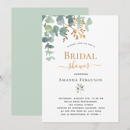 Bruiloft eucalyptus groen goud modern kaart (Voorkant / Achterkant)