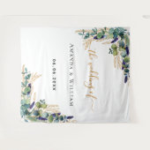 Bruiloft eucalyptus groen goud monogram wandkleed (Voorkant (horizontaal))