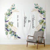 Bruiloft eucalyptus groen monogram wandkleed (In Situ (horizontaal))