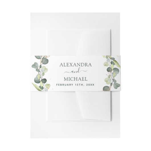 Bruiloft Eucalyptus groen sappig elegant chic Uitnodigingen Wikkel (Voorkant Voorbeeld)