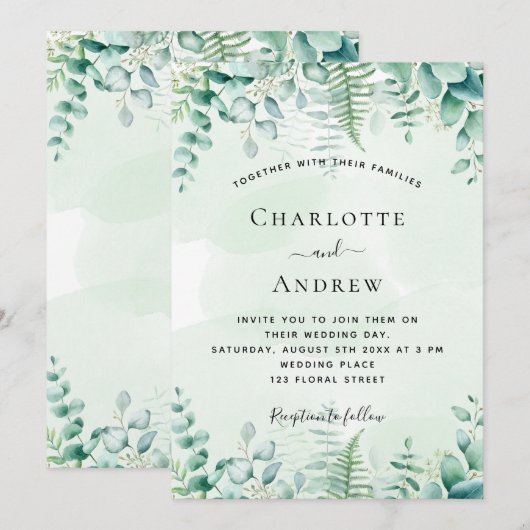Bruiloft eucalyptus groen varens bos kaart (Voorkant / Achterkant)
