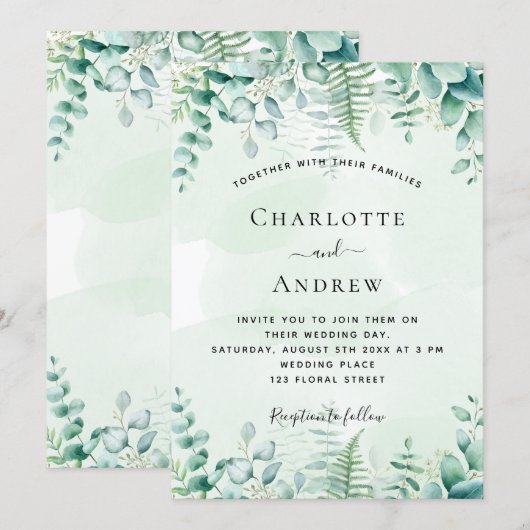Bruiloft eucalyptus groen varens bos kaart (Voorkant / Achterkant)