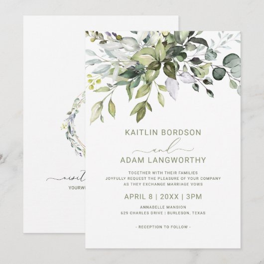 Bruiloft Eucalyptus groen Waterverf kruiden Kaart (Voorkant / Achterkant)