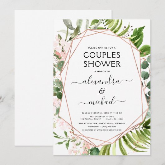 Bruiloft Eucalyptus Groene Geometrische Kaart (Voorkant / Achterkant)