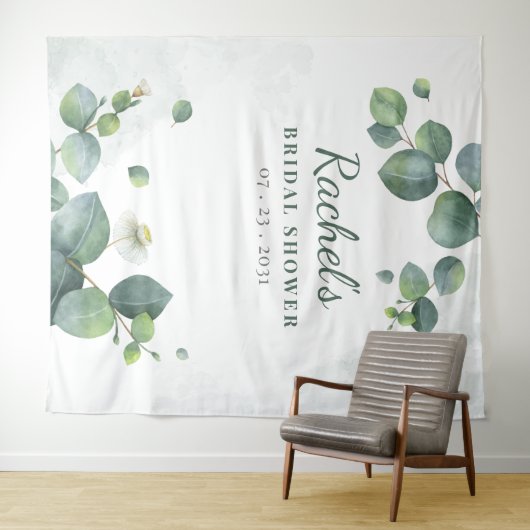 Bruiloft Eucalyptus Groene Moderne Botanische Wandkleed (In Situ (horizontaal))