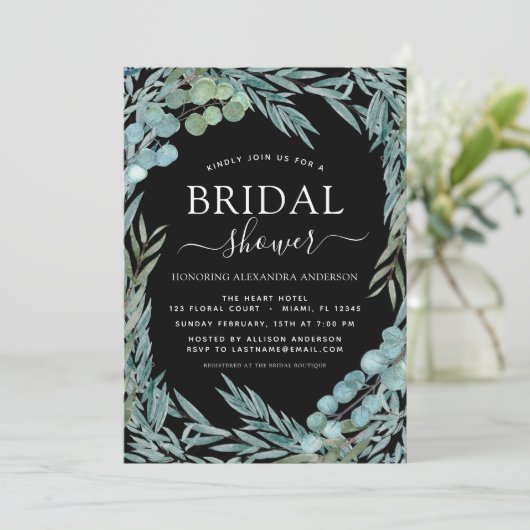 Bruiloft Eucalyptus Groene Waterverf Kaart (Staand voorkant)