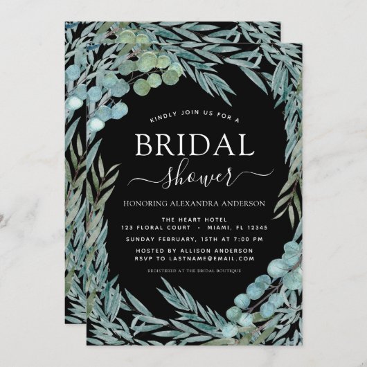 Bruiloft Eucalyptus Groene Waterverf Kaart (Voorkant / Achterkant)