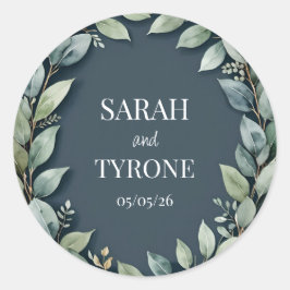 BRUILOFT EUCALYPTUS KRANS aangepaste tekst Ronde Sticker