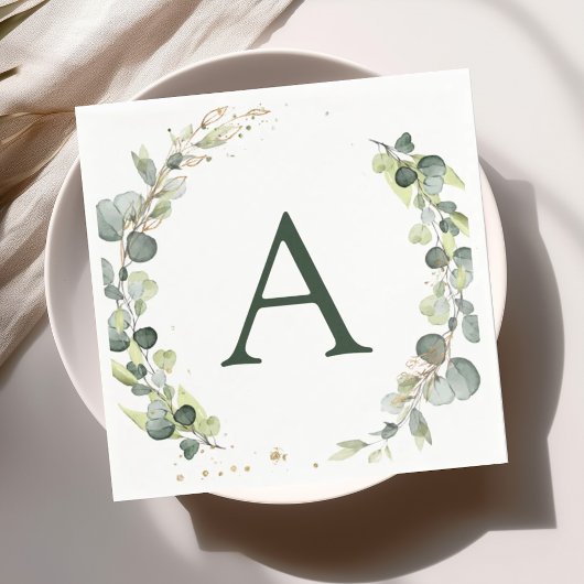 Bruiloft Eucalyptus Monogram groen Servet