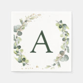 Bruiloft Eucalyptus Monogram groen Servet (Voorkant)