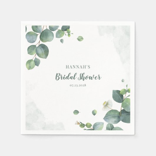 Bruiloft Eucalyptus Script Watercolor Servet (Voorkant)