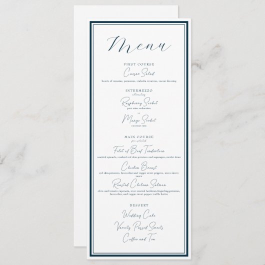 Bruiloft / Evenement Classy en Modern Menu Kaart (Voorkant / Achterkant)