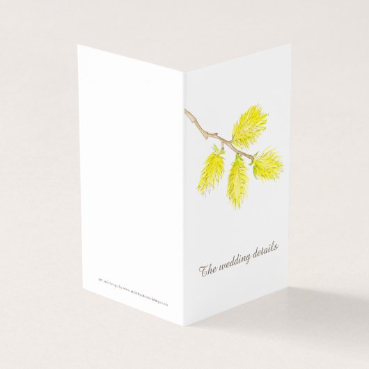 Bruiloft evenement details catkin gele schema kaar kaart (Buitenkant)