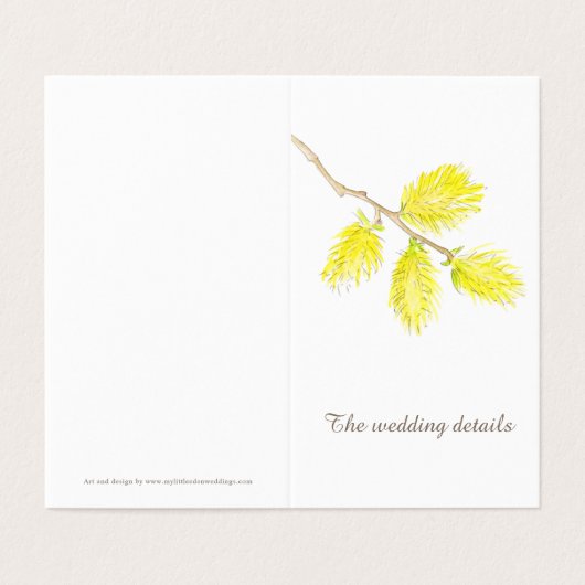 Bruiloft evenement details catkin gele schema kaar kaart (Buitenkant ongevouwen)