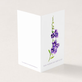 Bruiloft evenement details paarse bloem schema kaa kaart